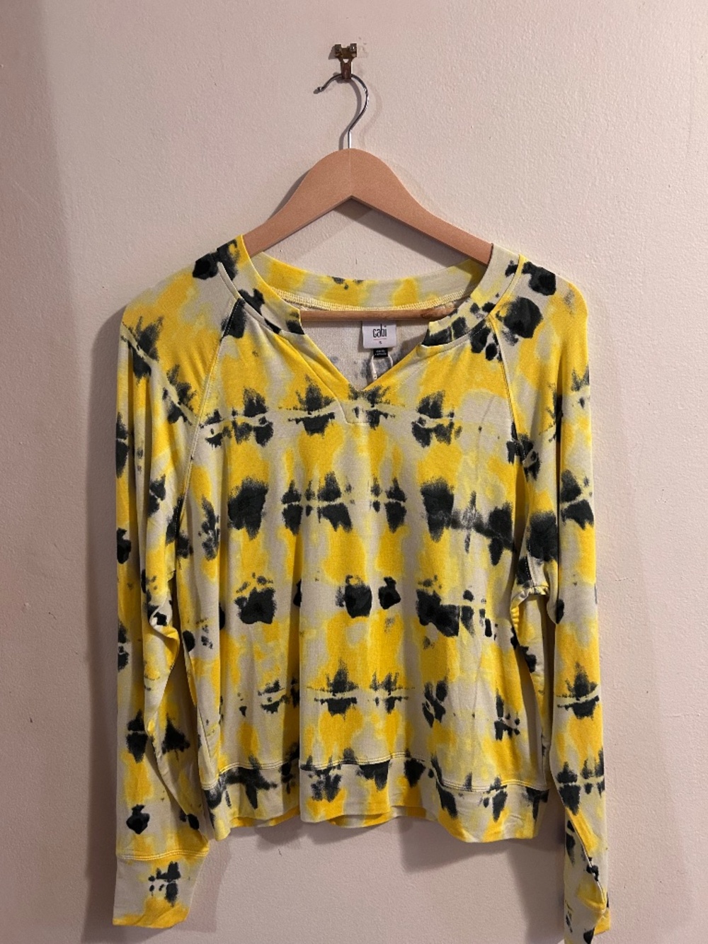Cabi Tie Dye Electric Yellow Long Sleeves Rockstar small